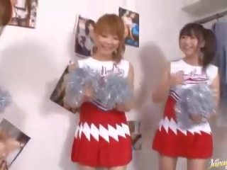 Three big tits japanese cheerleaders sharing cock