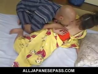 Hot to trot grown Japanese Cougar In A Kimono Rides A Hard penis