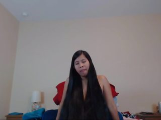 Beautiful Long Haired Asian Striptease and Hairplay: HD sex video a9